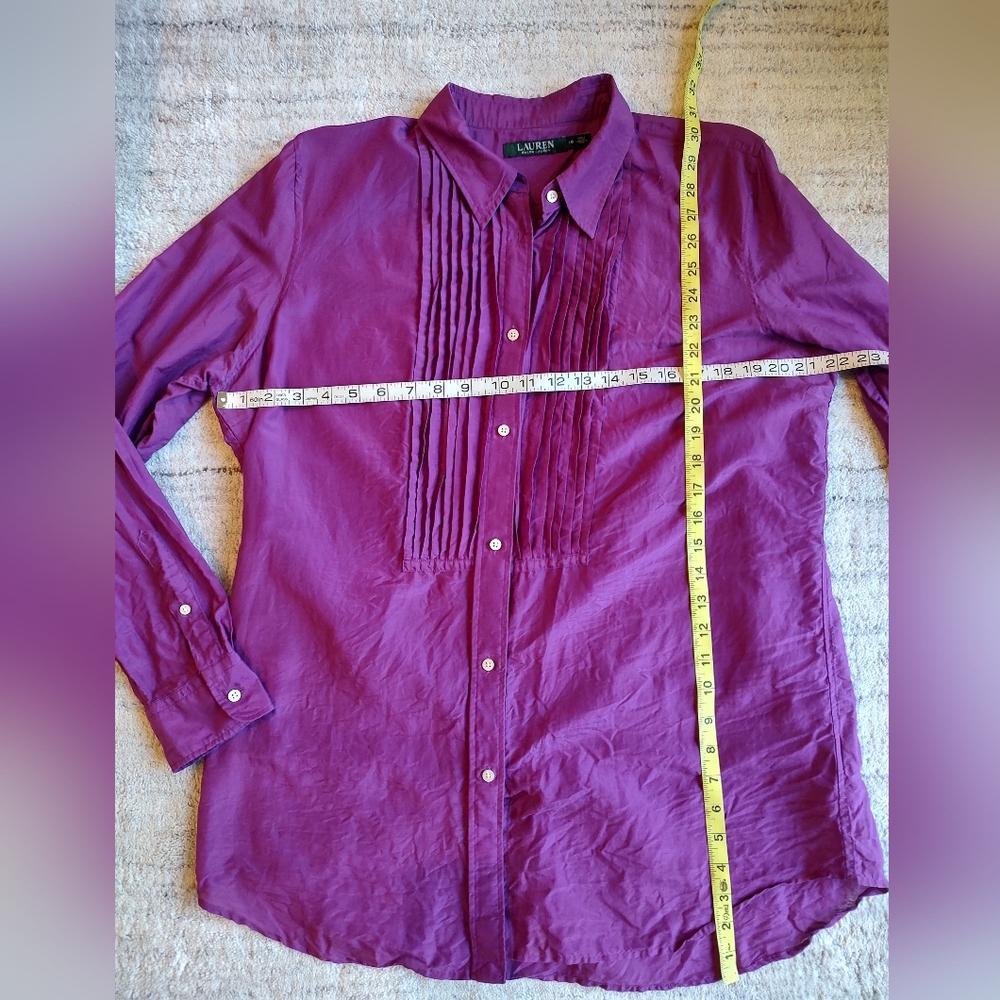 Lauren Ralph Lauren Magenta Pintuck Cotton Silk Blend Button Down Size 16 - Picture 7 of 9